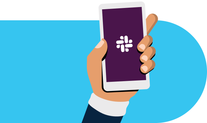 Hand holding a phone with the Slack app