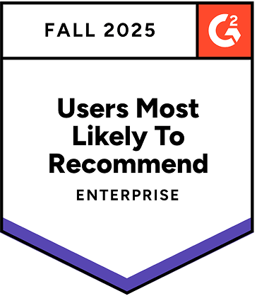 Awarded users most lilely to recommend in Enterprise - Fall 2025 by G2 market reports