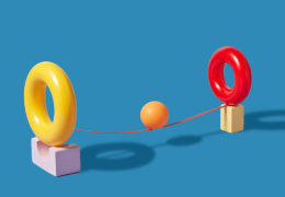 A ball balancing between two donuts