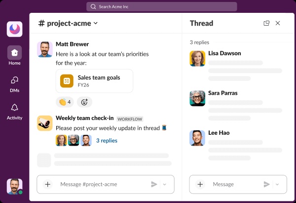 A simplified example of what channels look like in Slack