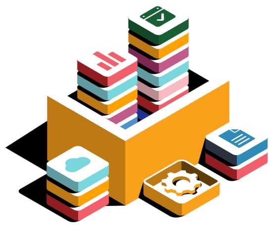 Stacks of icons representing different apps to connect to Workflow Builder