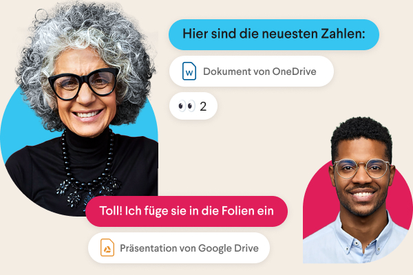 Ein Slack-Channel umgeben von Profilfotos und Channel-Namen wie „team-design“ und „rechnungsstellung“