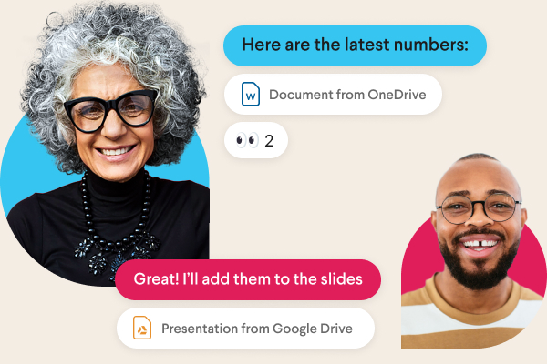A Slack channel surrounded by users’ profile photos and channel names such as “team design” and “billing”