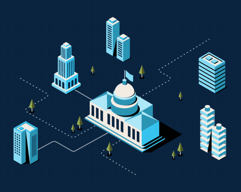 Government buildings connected by dotted lines