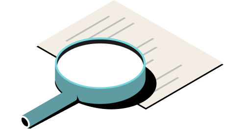 Illustrazione in trasparenza di un documento sotto una lente di ingrandimento.