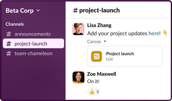 Teammates sharing a List in a Slack channel