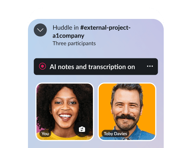 A mockup displays a virtual huddle.