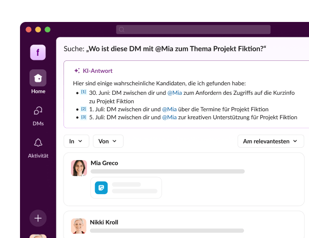 A search results page displays Al answers to a direct message inquiry.