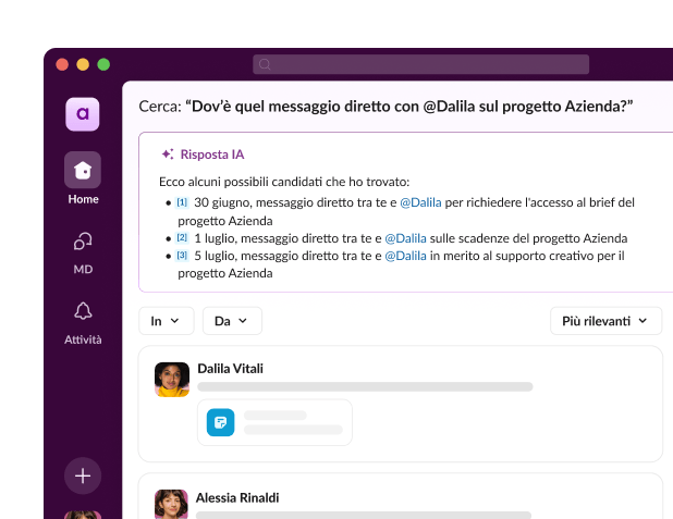 A search results page displays Al answers to a direct message inquiry.