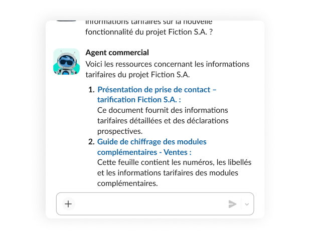 Conversation avec un agent au sujet des informations tarifaires pour un projet.